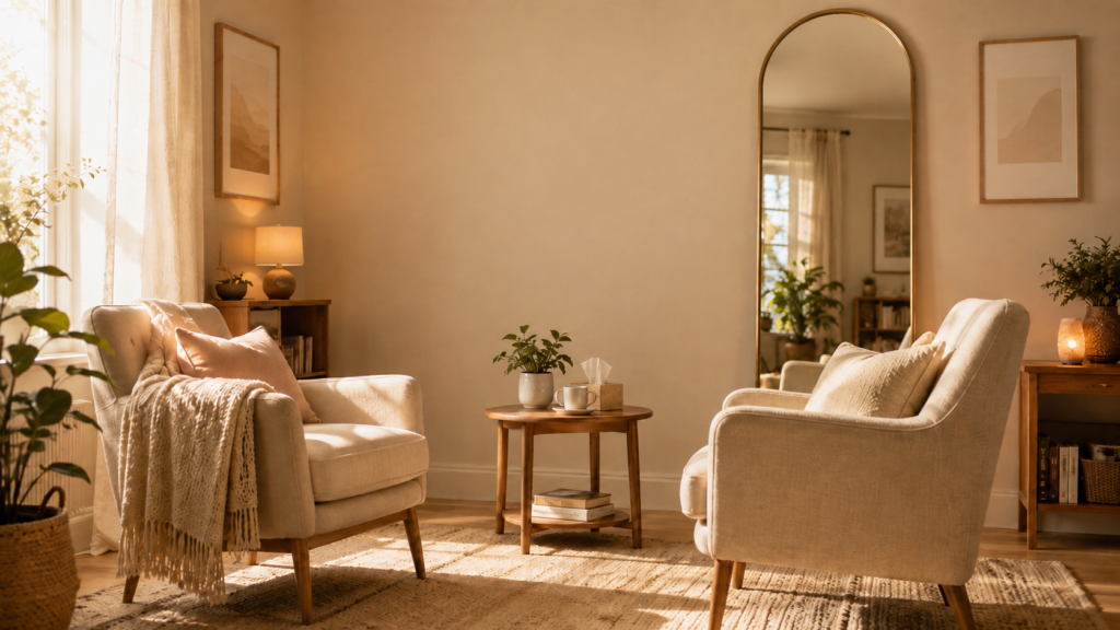 A warm and welcoming psychotherapy room
